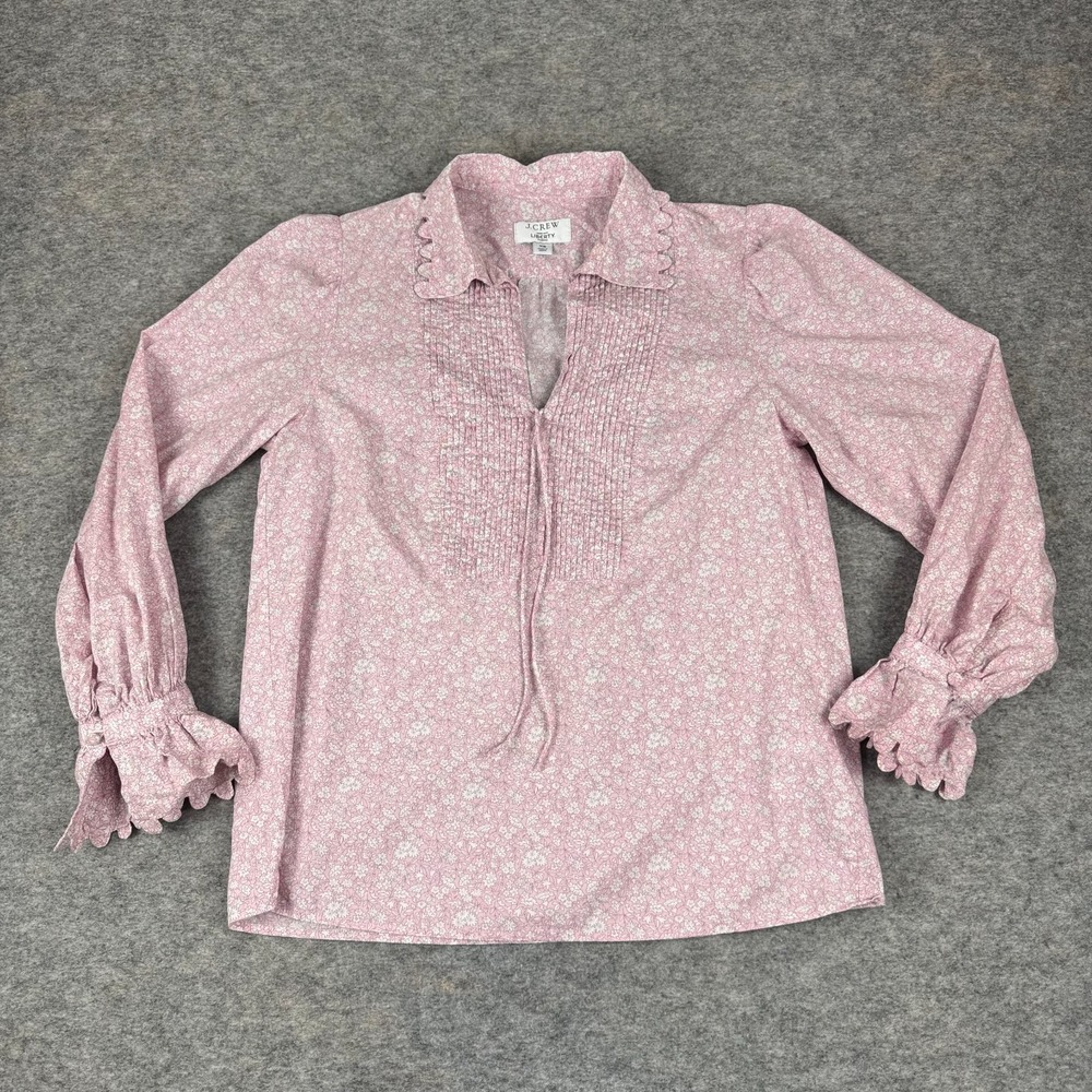 J Crew Scalloped Popover Top Liberty Flower Market Pink Womens XS